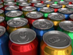 top view of rows of colored cans